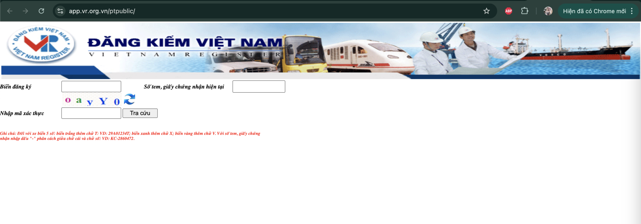Tra cứu phạt nguội xe tại website Cục Đăng Kiểm Việt Nam