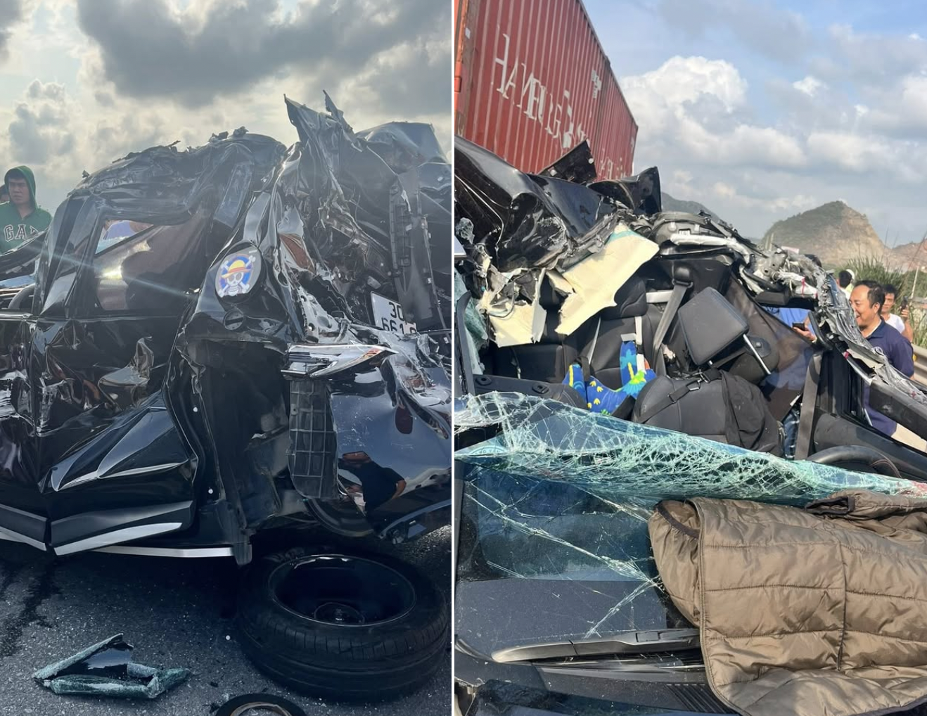 Chiếc xe con bị vò nát sau tai nạn.