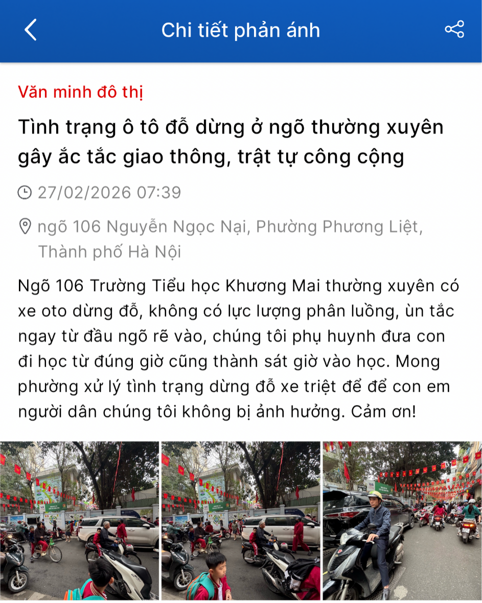 Công an phường Phương Liệt nhận được đánh giá “Rất hài lòng” từ công dân sau khi triển khai các biện pháp xử lý tình trạng ùn tắc