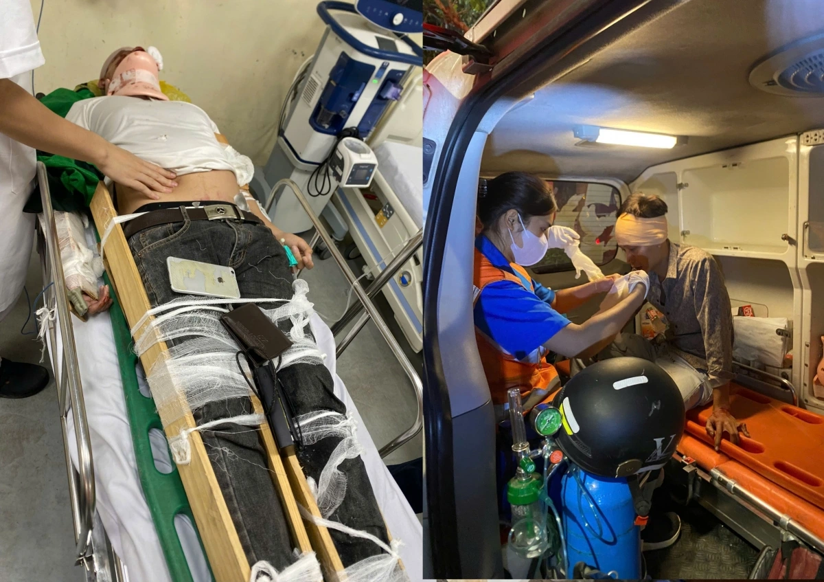 Nạn nhân được xe cứu thương 115 đưa đến bệnh viện E