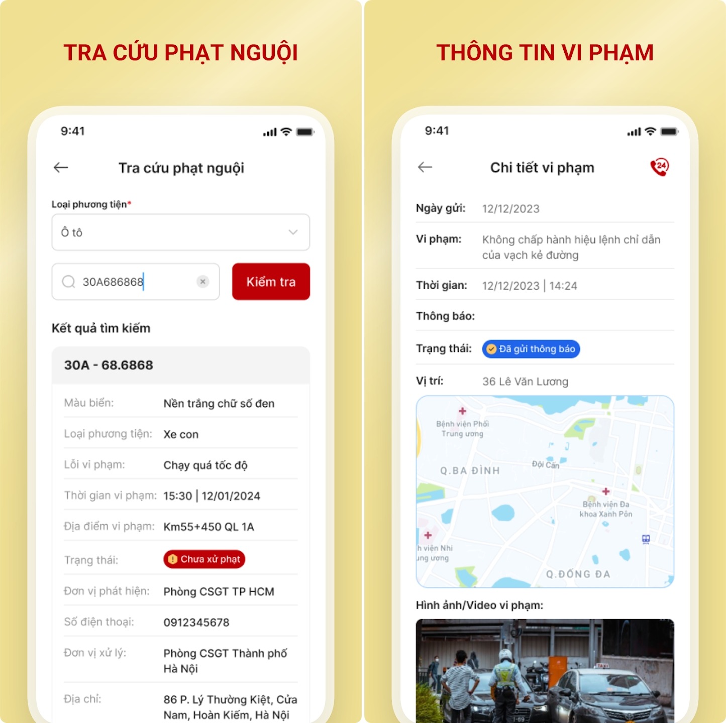 Người dân có thể kiểm tra thông báo phạt nguội trên ứng dụng VNeTraffic